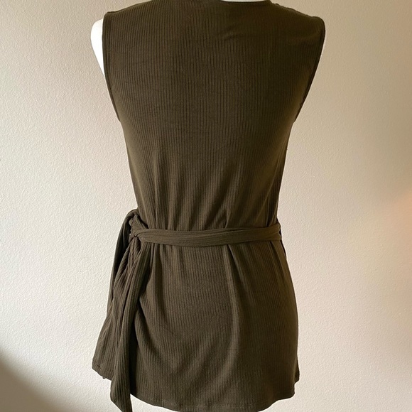 Olive Green V-Neck Rib Wrap Tank Top, Bobeau - Picture 3 of 6